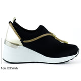 Ellie Altın Streç Zincirli Taşlı Tokalı Metal Detaylı Dolgu Topuklu Günlük Ayakkabı