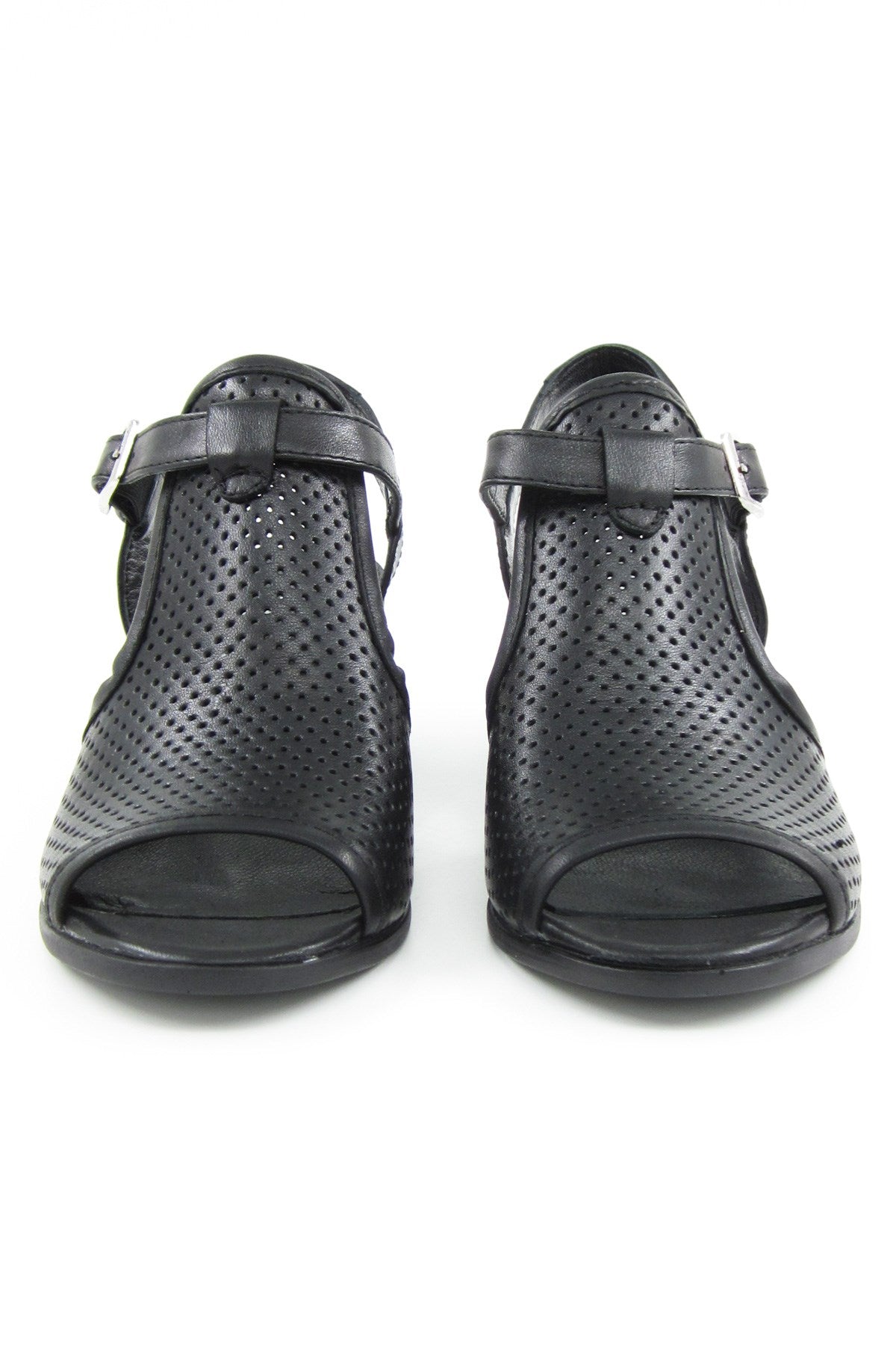 Elena Siyah Hakiki Dana Derisi Önü Arkası Açık Delik Detaylı Kalın Topuklu Rahat Günlük Sandalet