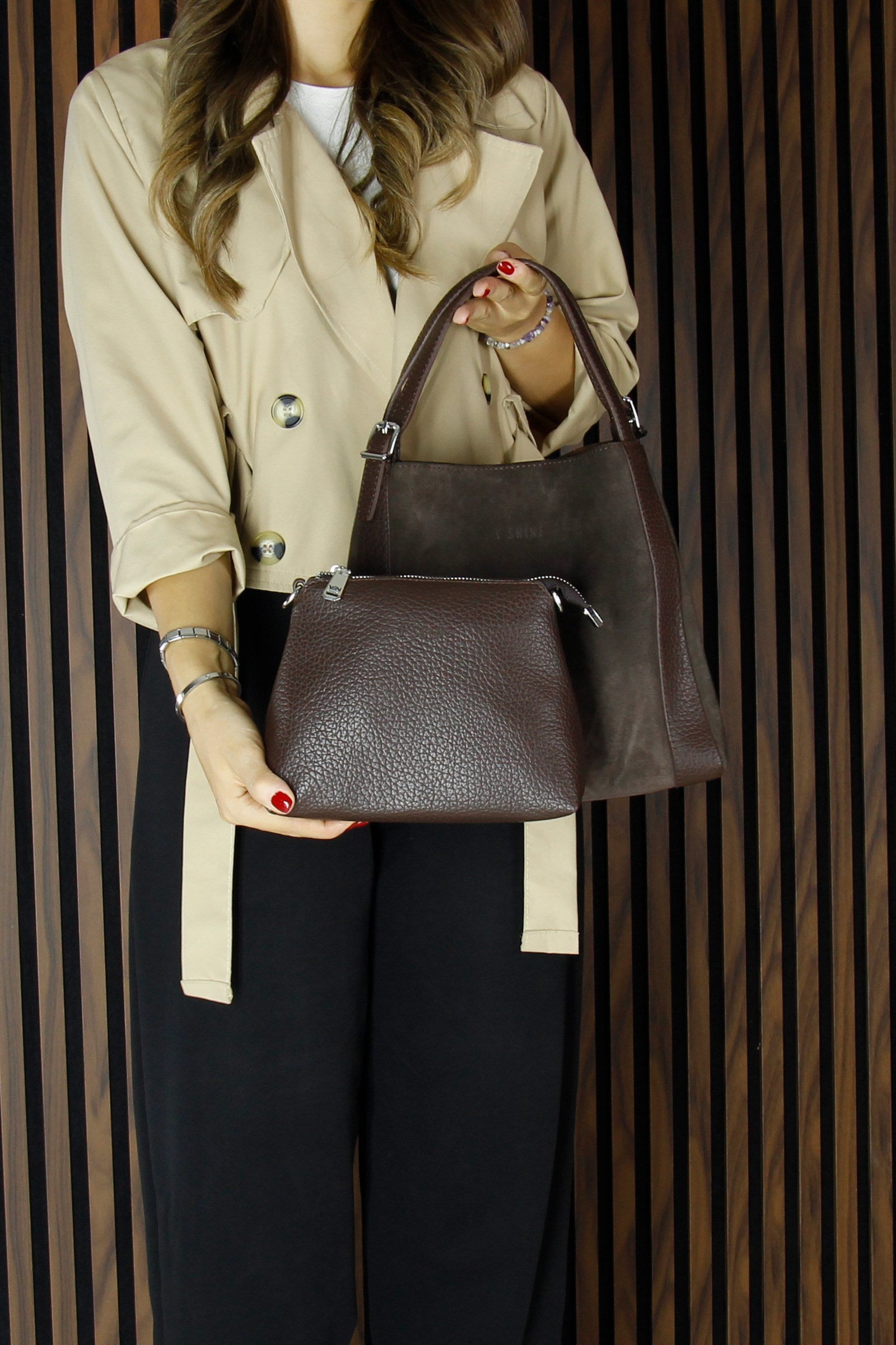 (VSN5012OC) Kahve Hakiki Dana Süet Manyetik Kapaklı Büyük Boy Günlük Omuz Çantası ve Askılı El Çantası