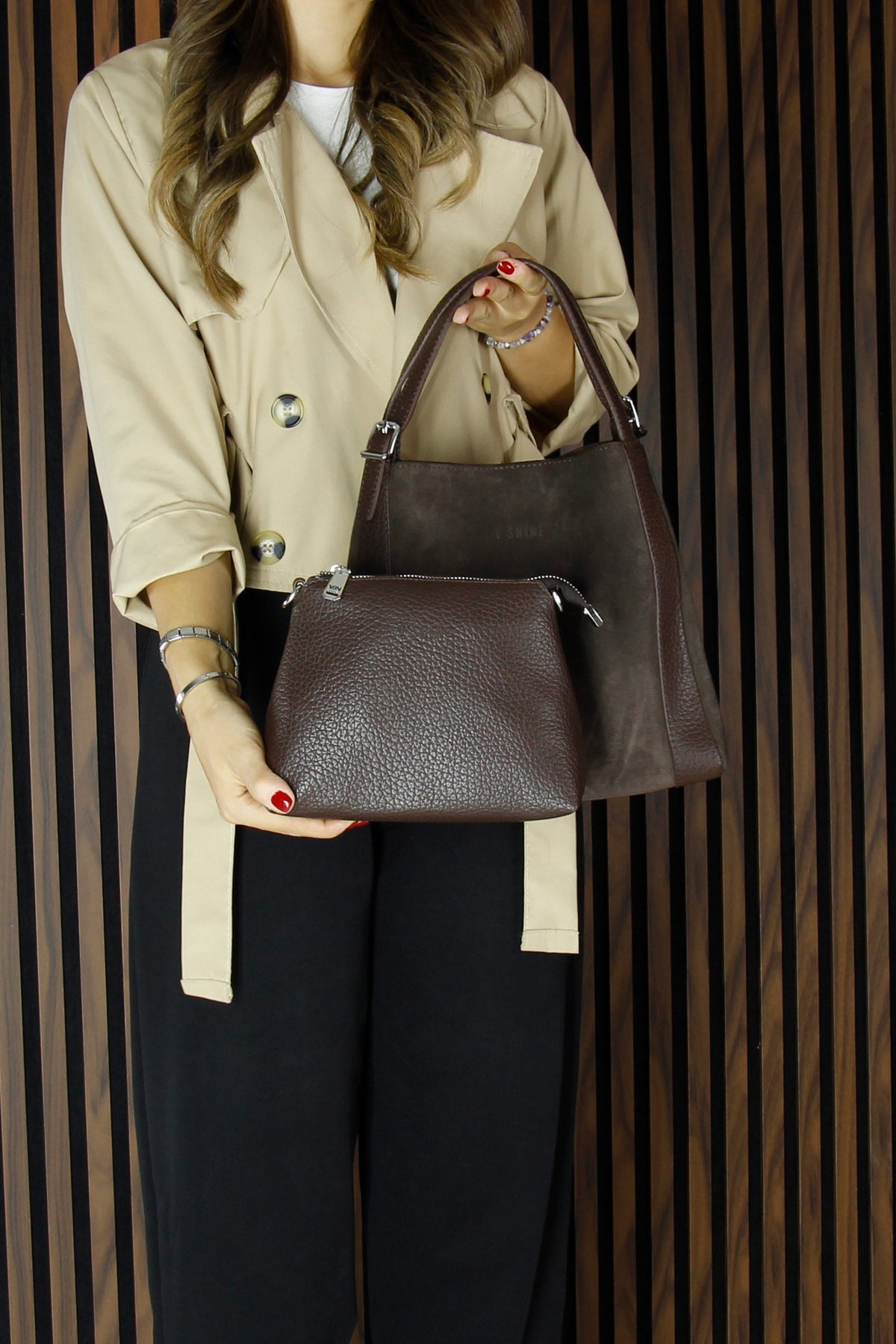 (VSN5012OC) Kahve Hakiki Dana Süet Manyetik Kapaklı Büyük Boy Günlük Omuz Çantası ve Askılı El Çantası