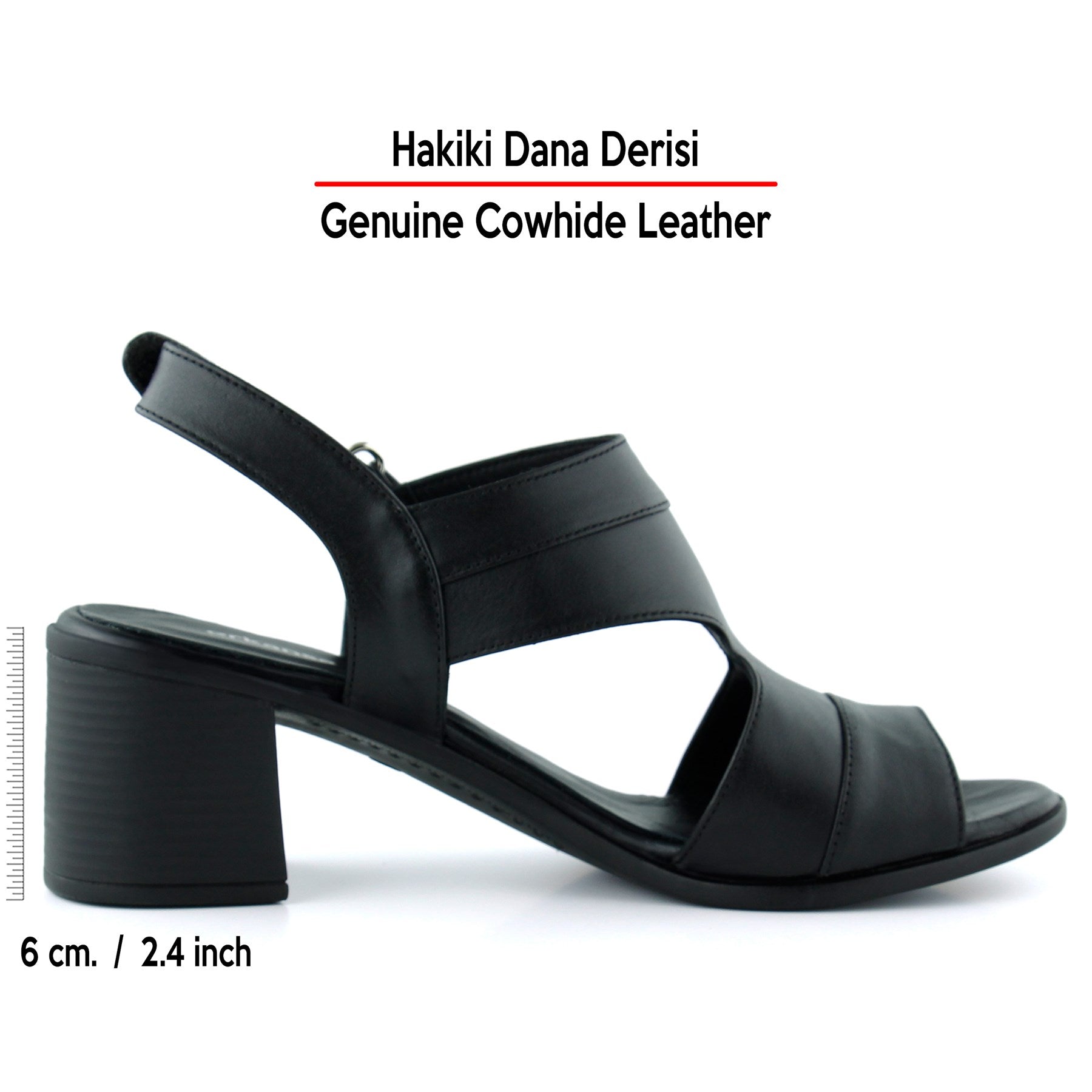 Kanne Siyah Hakiki Dana Derisi Cırt Bantlı Kalın Topuklu Rahat Günlük Sandalet