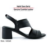 Kanne Siyah Hakiki Dana Derisi Cırt Bantlı Kalın Topuklu Rahat Günlük Sandalet