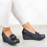 Emma Lacivert Hakiki Deri Dolgu Topuklu Günlük Ayakkabı