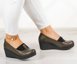 Daisy Haki Hakiki Deri Dolgu Topuklu Günlük Ayakkabı