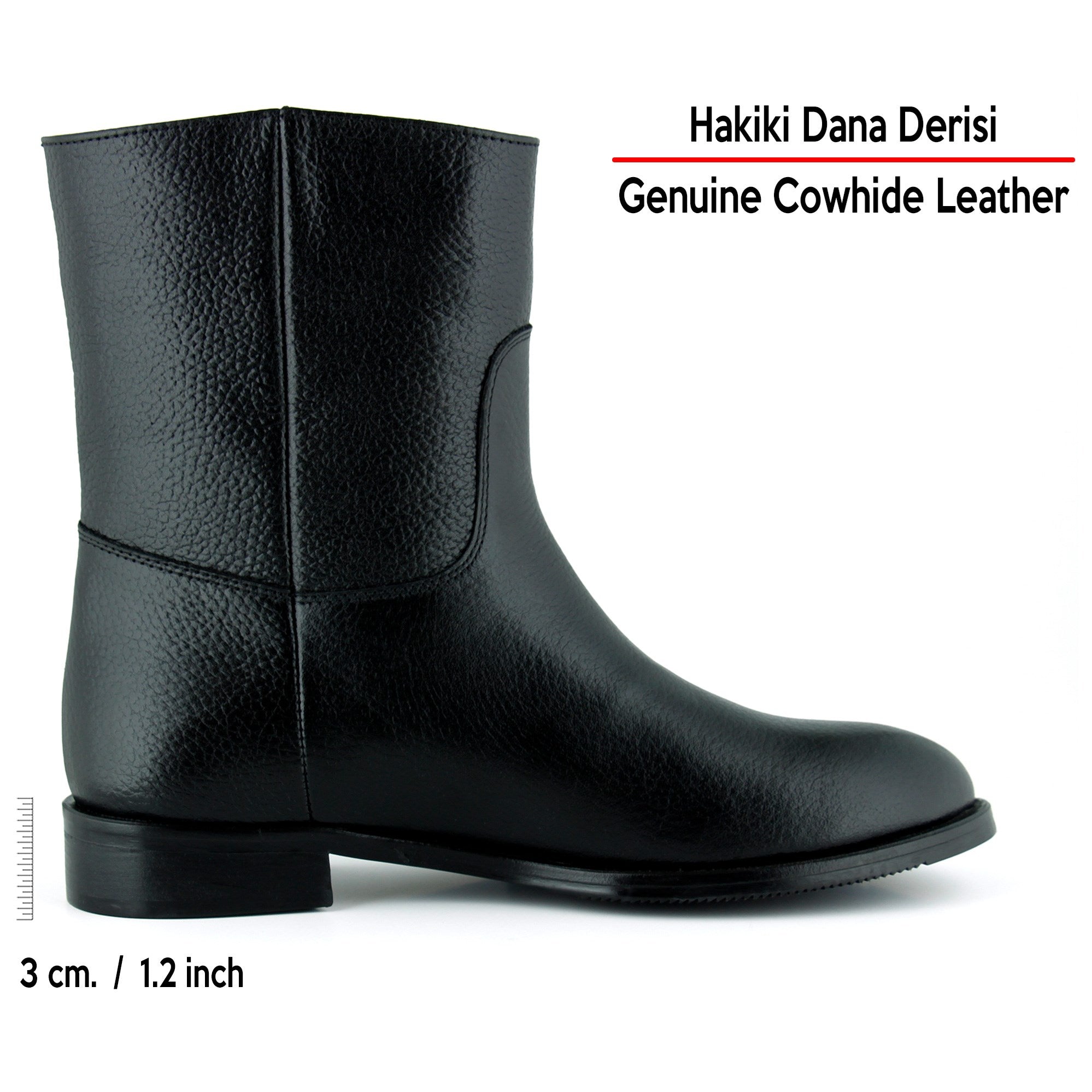 [MAX 426] Siyah Hakiki Dana Derisi Metal Detaylı Fermuarlı Yuvarlak Burun Kalın Topuklu Günlük Bot