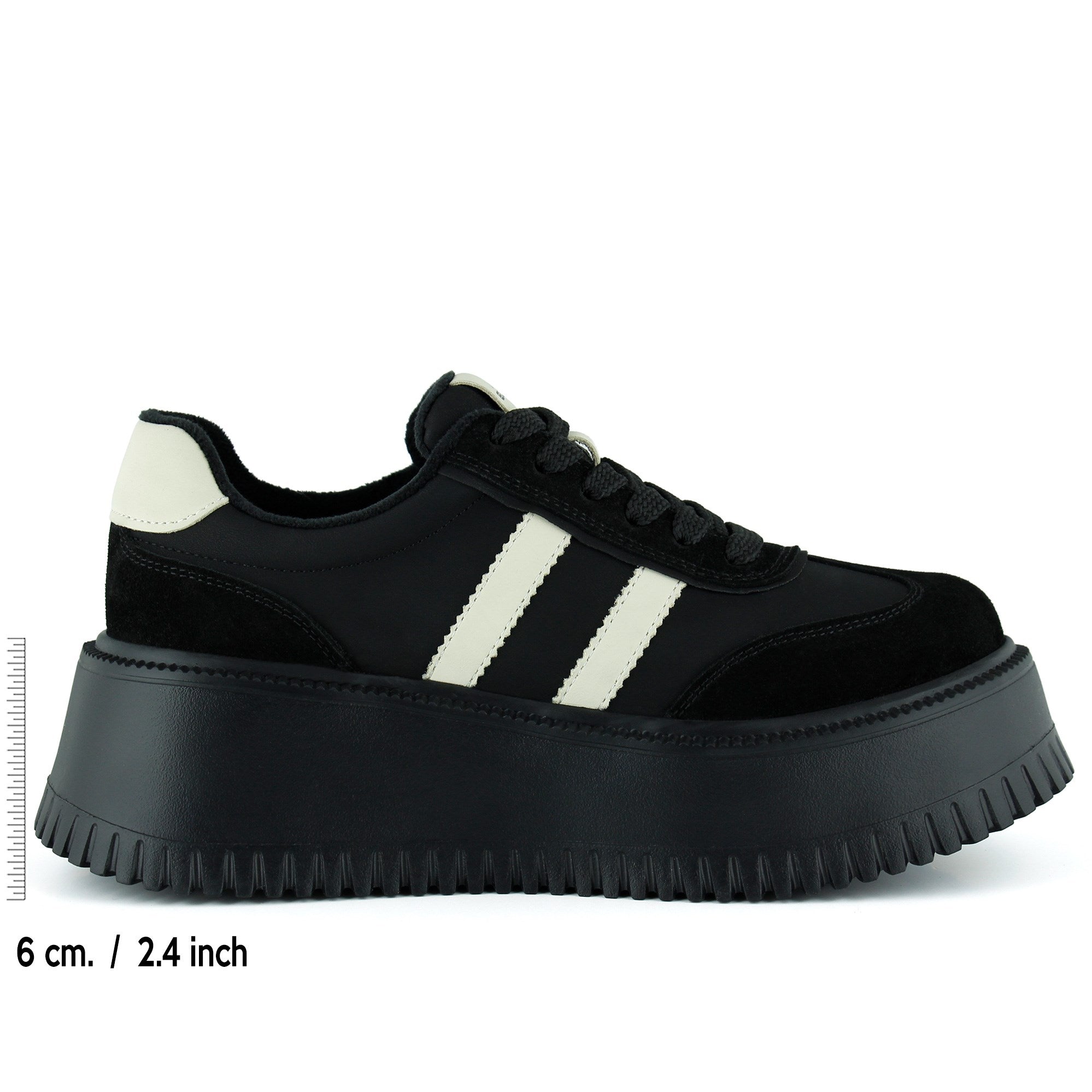 [8031] Siyah Vegan Süet Yuvarlak Burun Bağcıklı Flatform Taban Günlük Sneaker Spor Ayakkabı