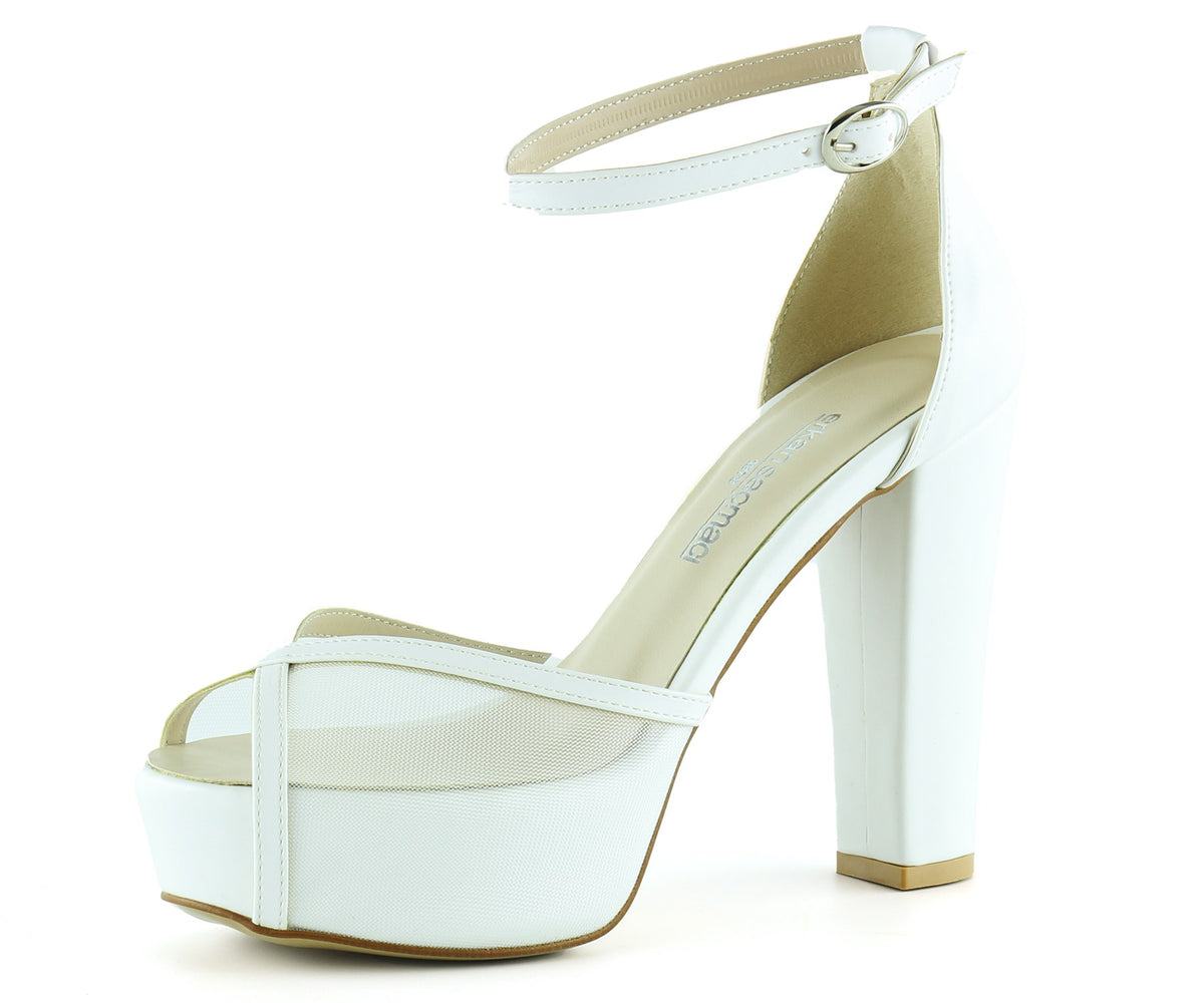 Carmen Beyaz Fileli Önü Açık Bilekten Bağlamalı Platform Topuklu Ayakkabı