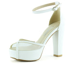 Carmen Beyaz Fileli Önü Açık Bilekten Bağlamalı Platform Topuklu Ayakkabı