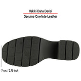 [MAX 5050] Kahverengi Hakiki Dana Derisi Lastikli Saç Örgü Detaylı Kalın Topuklu Günlük Loafer Ayakkabı