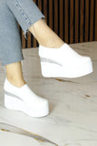 Lumi Beyaz Vegan Yuvarlak Burun Taşlı Gizli Dolgu Topuklu Günlük Ayakkabı