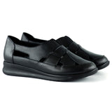 Aida Siyah Hakiki Deri Kesik Detaylı Lastikli Slip-On Günlük Ayakkabı