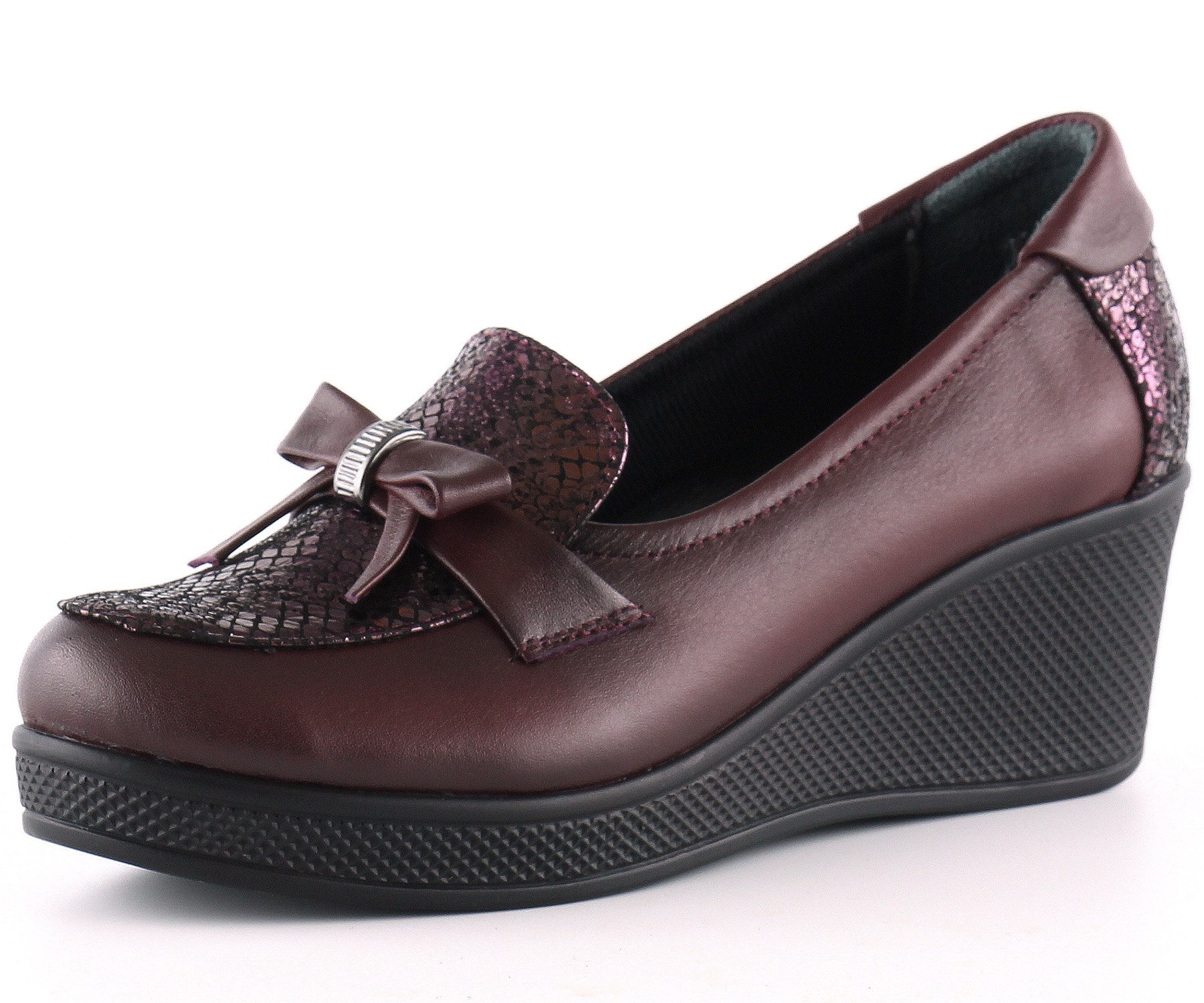 Emma Bordo Hakiki Deri Dolgu Topuklu Günlük Ayakkabı