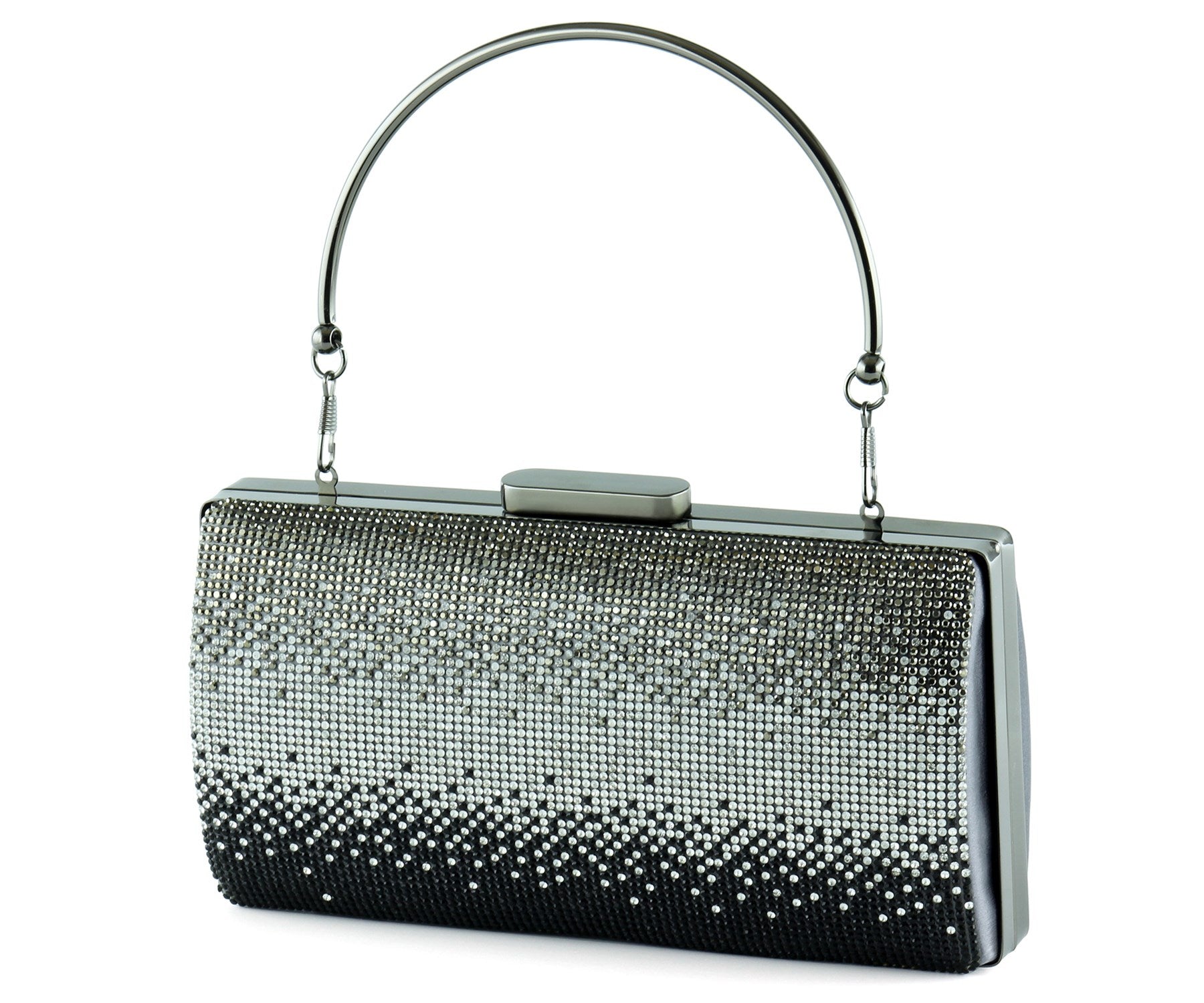 Antrasit Saten Degrade Kristal Taşlı Metal Saplı Abiye El Çantası ( ES0014AC )