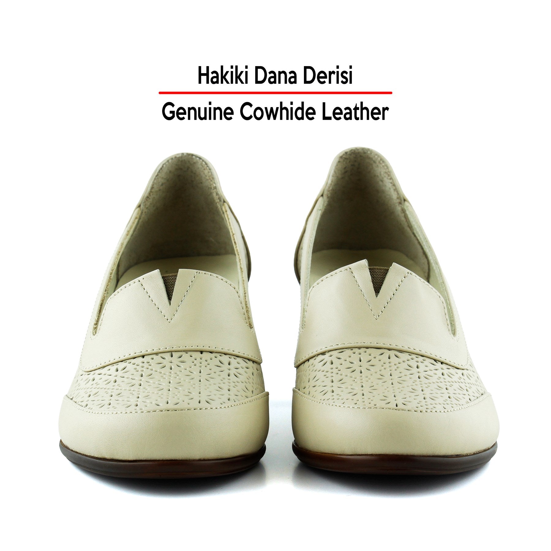 Madre Bej Hakiki Dana Derisi Vintage Desenli Kalın Topuklu Günlük Klasik Ayakkabı