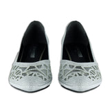 Patricia Gümüş Saten Taşlı Fileli Sivri Burun Kalın Topuklu Abiye Ayakkabı