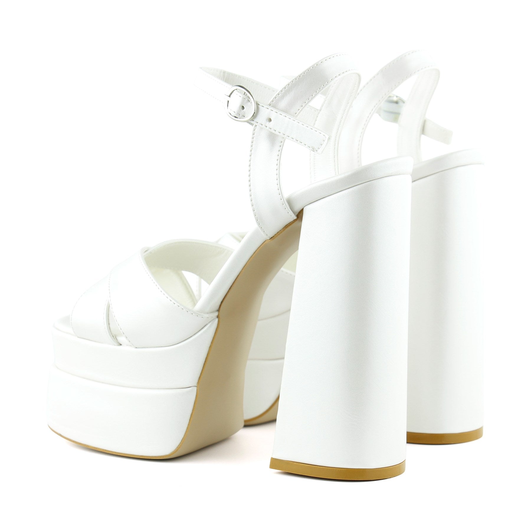 Whitney İnci Beyaz Önü Arkası Açık Çift Platformlu Bantlı Abiye Gelin Ayakkabısı