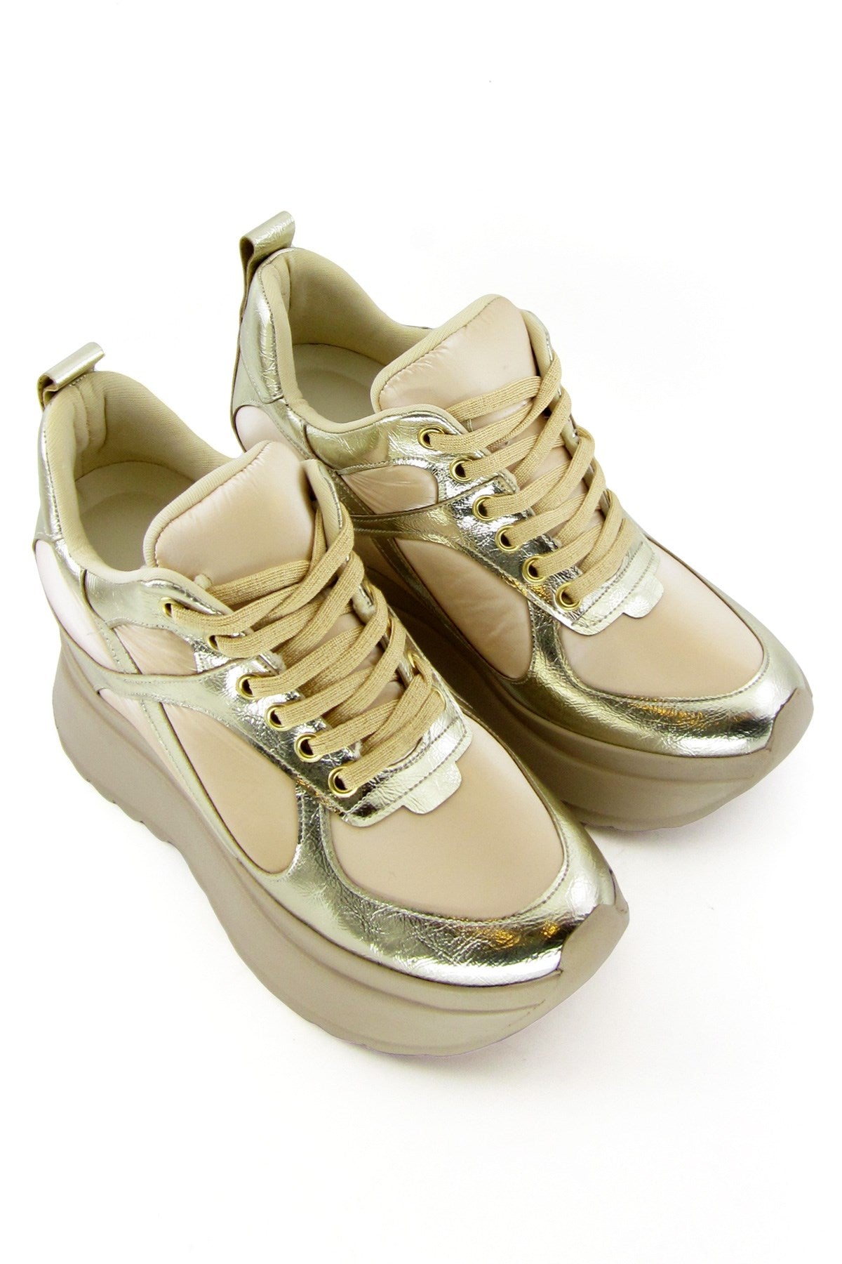 Aurelia Bej Altın Bağcıklı Gizli Dolgu Günlük Ayakkabı