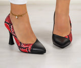 Jatqılı Plus Kırmızı Yılan İnce Kadeh Topuklu Klasik Ayakkabı