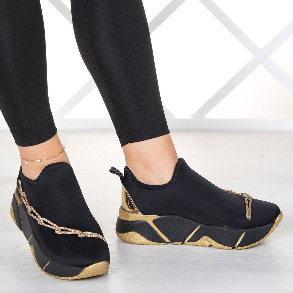 Maggie Altın Streç Zincirli Sneaker