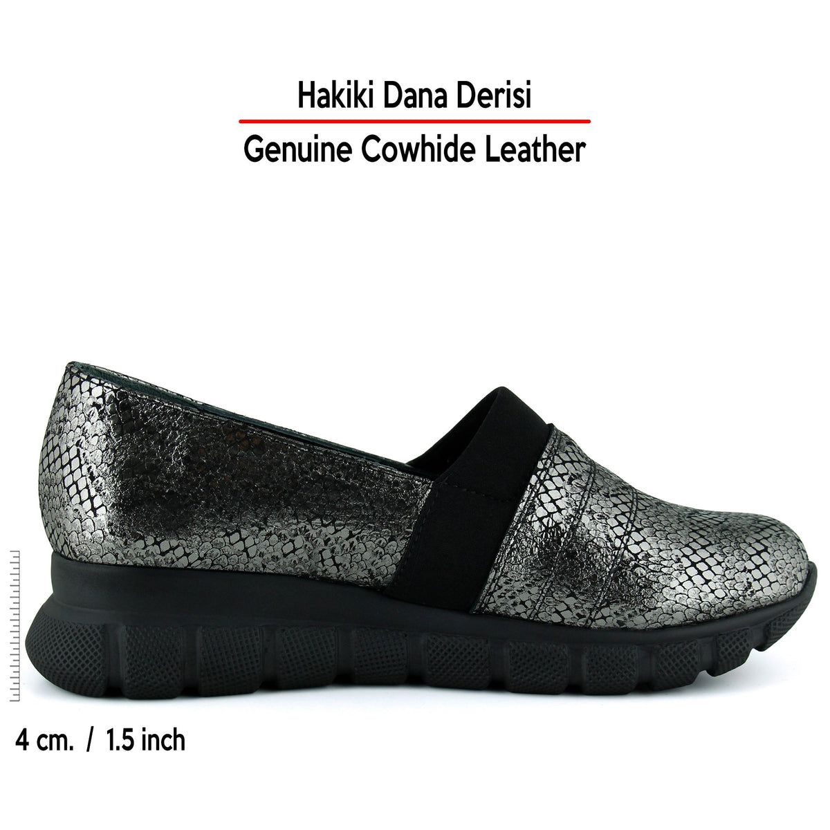 Lorraine Gümüş Yılan Hakiki Dana Derisi Streç Dolgu Topuklu Günlük Ayakkabı