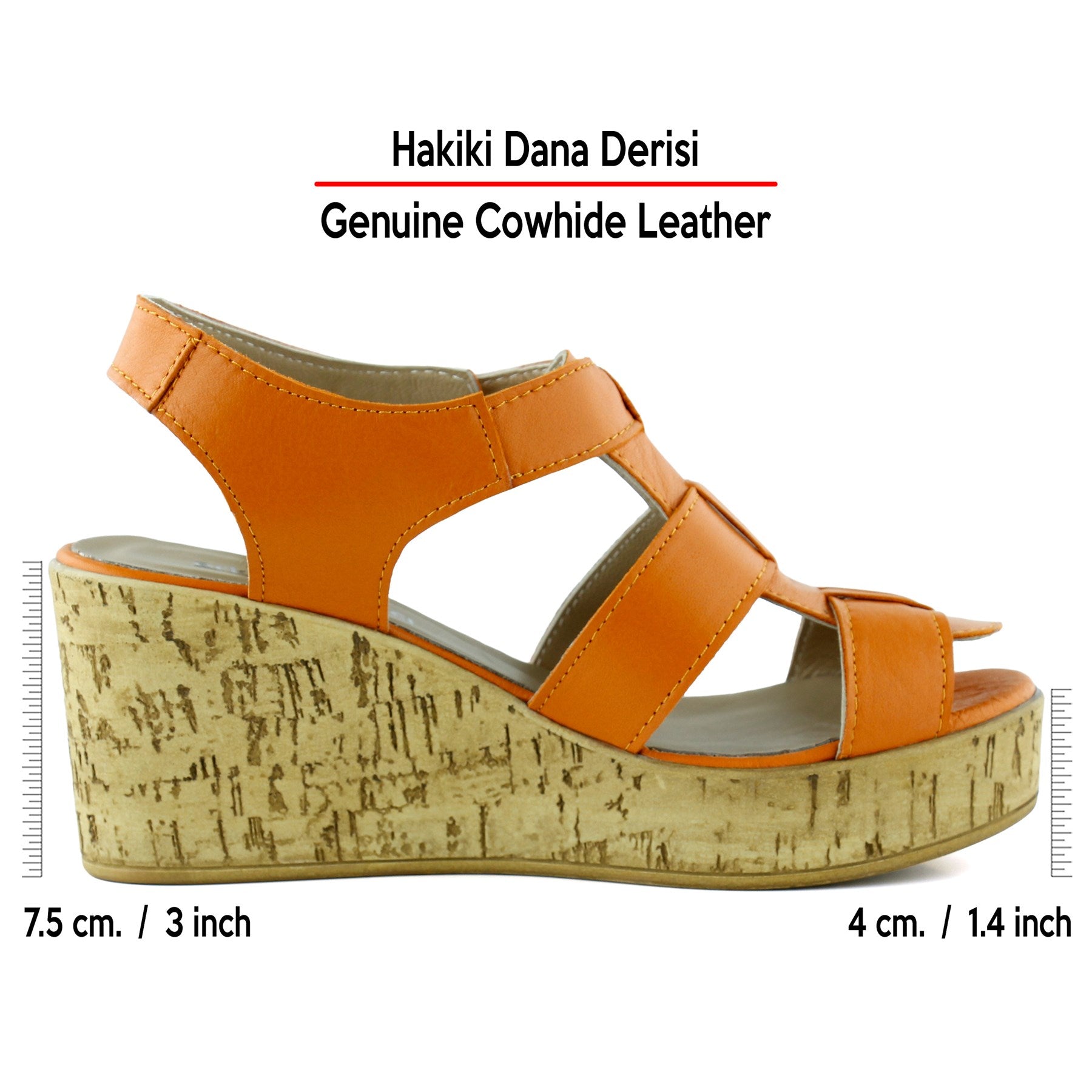 Xena Turuncu Hakiki Dana Derisi Mantar Taban Görünümlü Dolgu Topuklu Gladyatör Sandalet