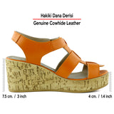 Xena Turuncu Hakiki Dana Derisi Mantar Taban Görünümlü Dolgu Topuklu Gladyatör Sandalet