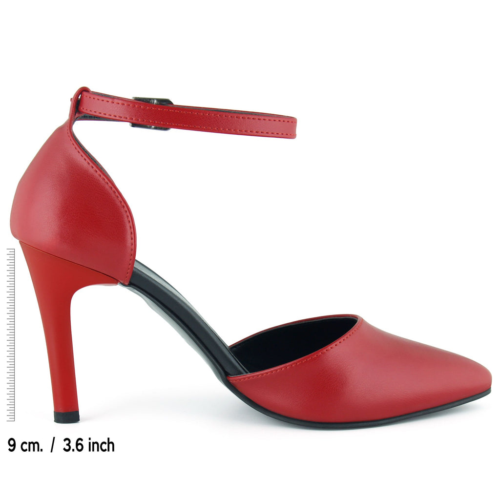 Sindy Kırmızı Vegan Bantlı İnce Topuklu Stiletto Ayakkabı