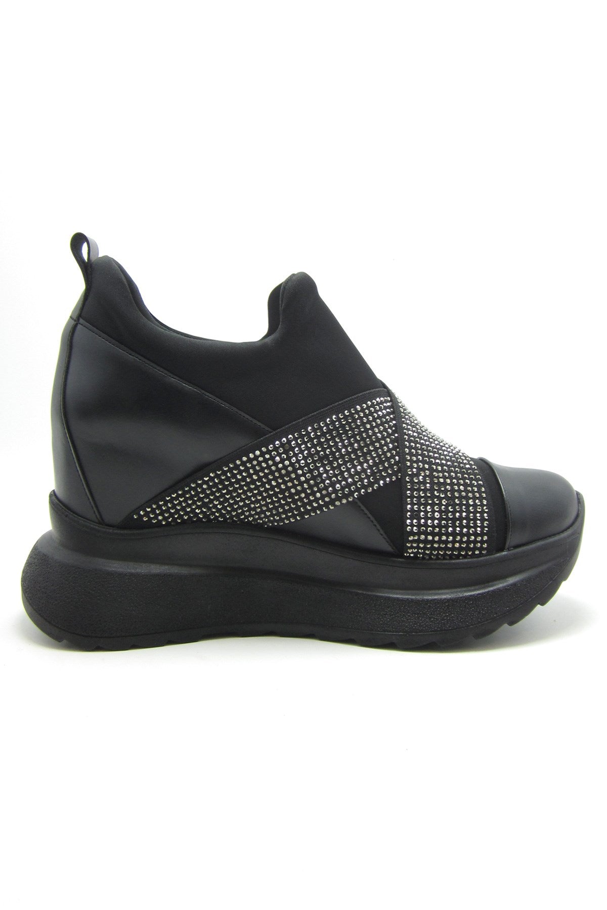 Lopez Exclusive Siyah Streç Taşlı Gizli Dolgu Günlük Ayakkabı