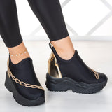 Maggie Siyah Streç Altın Zincirli Gizli Dolgu Günlük Ayakkabı