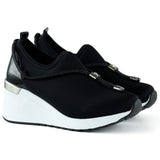 Ellie Siyah Streç Zincirli Taşlı Tokalı Metal Detaylı Dolgu Topuklu Günlük Ayakkabı