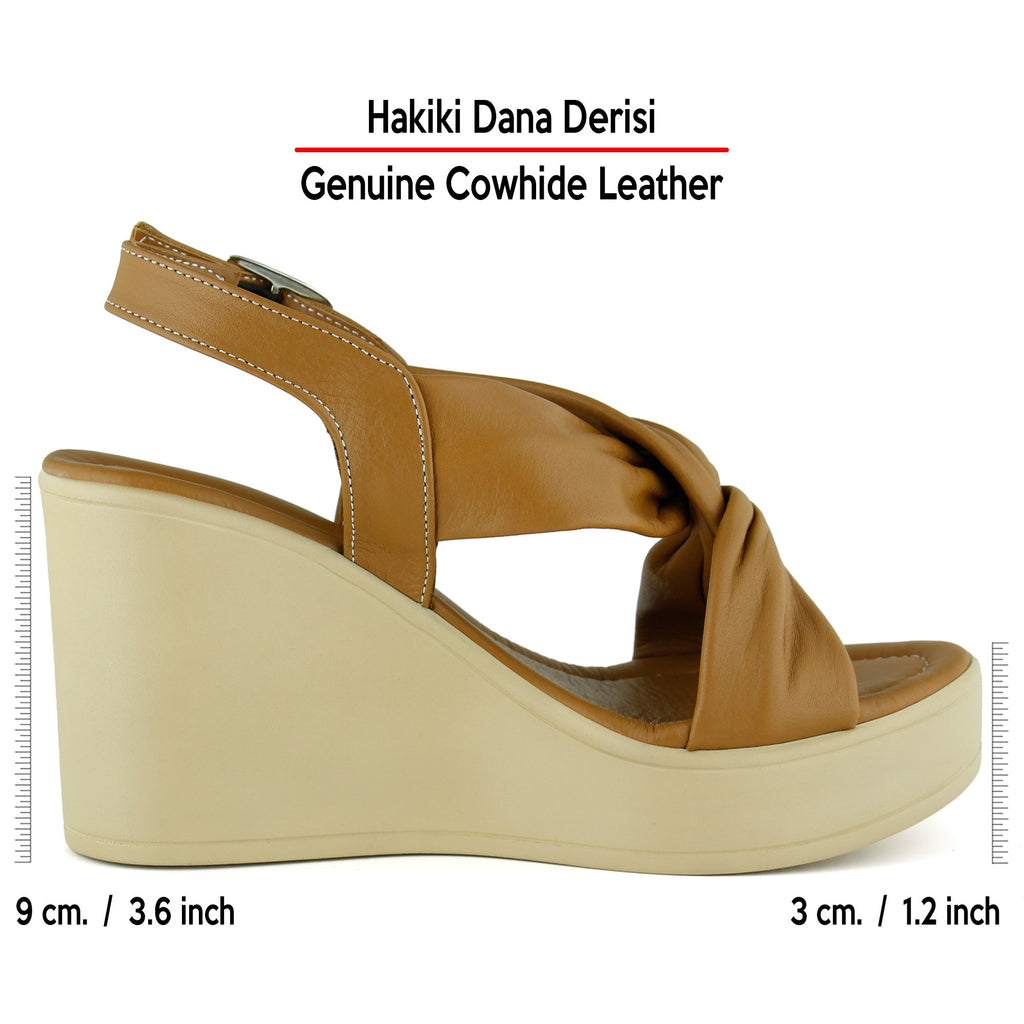 Monica Taba Hakiki Dana Derisi Çapraz Burgulu Dolgu Topuklu Slingback Sandalet