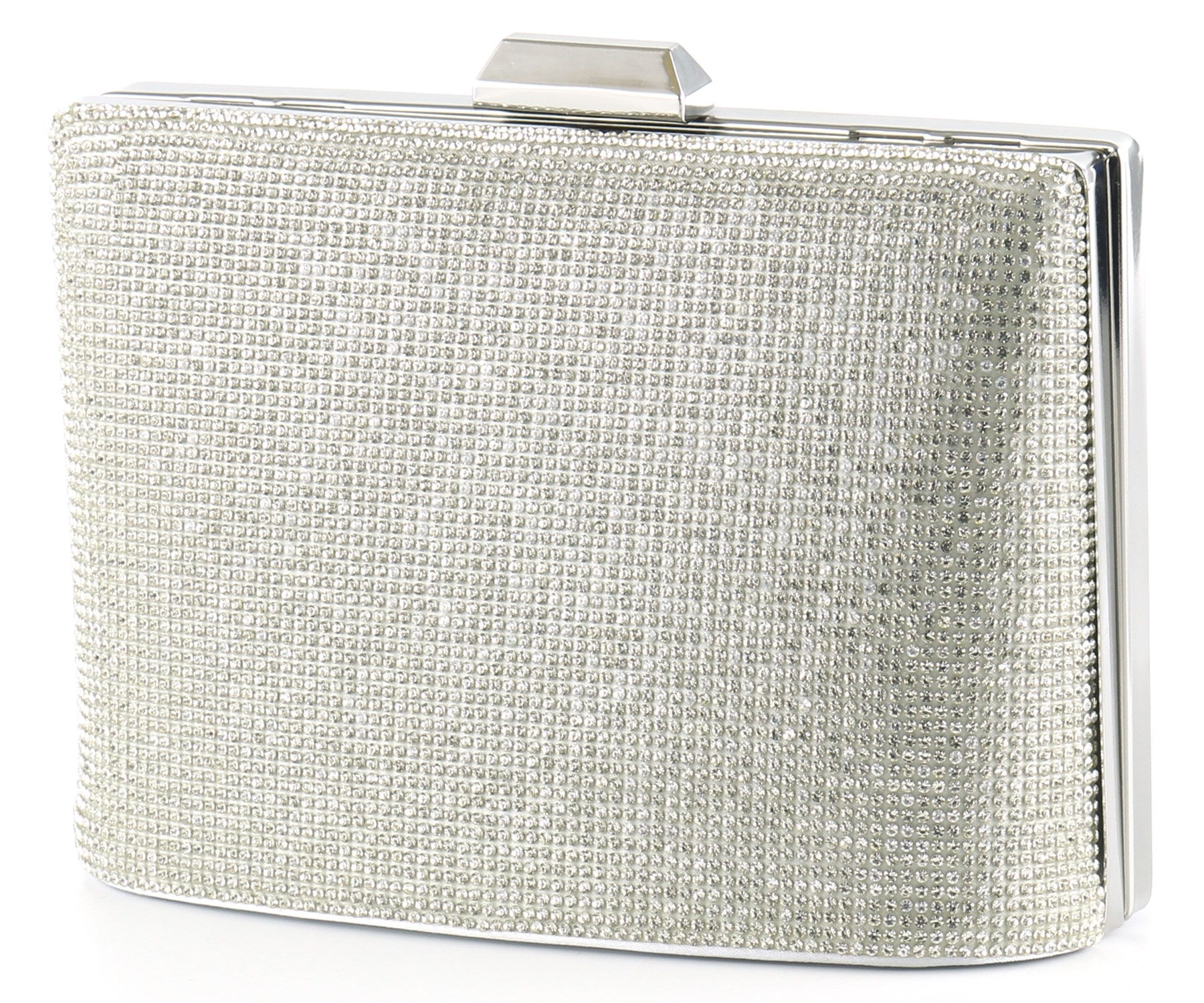 Gümüş Saten Kristal Taşlı Metal Saplı Zincir Askılı Abiye Çanta ( ES0011AC )