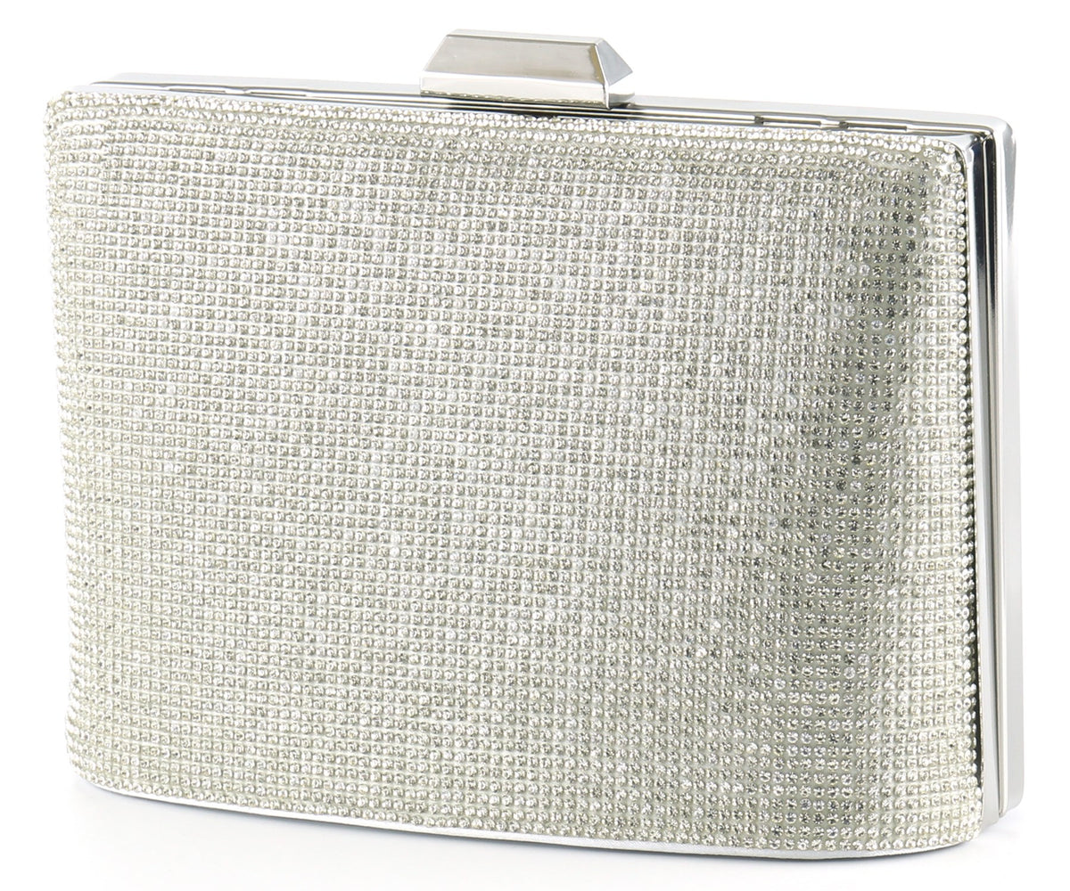 Gümüş Saten Kristal Taşlı Metal Saplı Zincir Askılı Abiye Çanta ( ES0011AC )