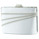 (ES0016AC) Gümüş Saten Kristal Taşlı Metal Saplı Zincir Askılı Abiye Çanta