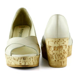 Astrid Bej Hakiki Deri Çapraz Bantlı Mantar Taban Görünümlü Dolgu Topuklu Sandalet