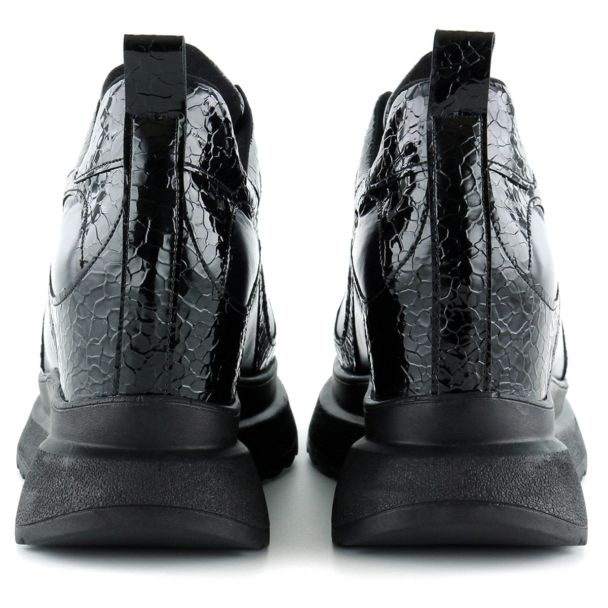 Aurelia Siyah Rugan Croco Desenli Bağcıklı Gizli Dolgu Topuklu Günlük Spor Ayakkabı