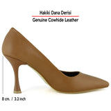 Suzanna Taba Hakiki Dana Derisi Sivri Burun Klasik İnce Topuklu Ayakkabı