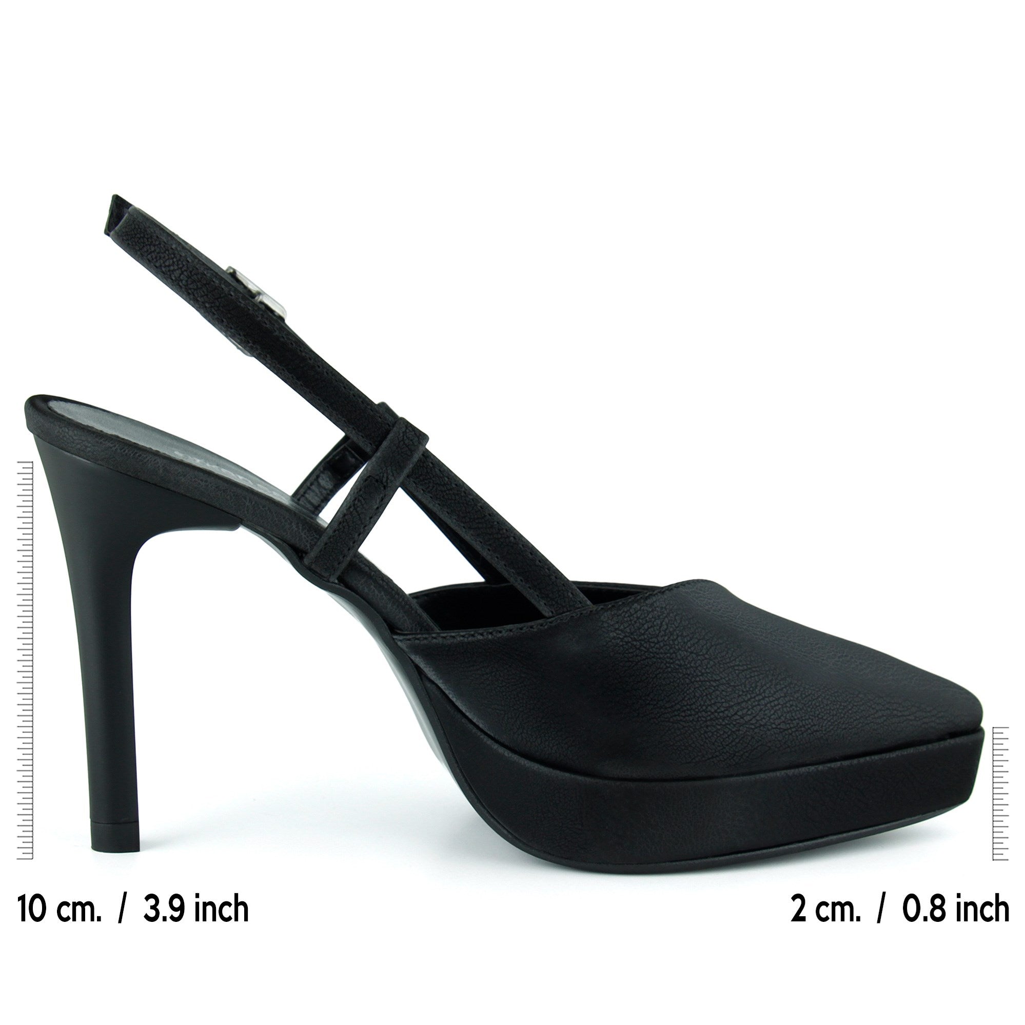 Sabrina Siyah Soft Vegan Bantlı Sivri Burun İnce Platform Topuklu Ayakkabı