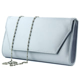 (ES0017AC) Gümüş Saten Zincir Askılı Manyetik Kapaklı İç Cepli Zarif Abiye El Çantası