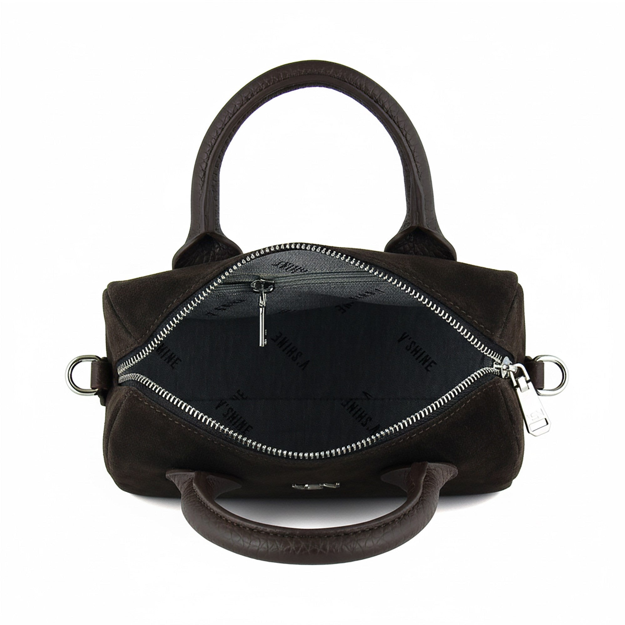 (VSN5019OC) Kahve Hakiki Dana Süet Fermuarlı Askılı İç Cepli Küçük Boy Günlük Omuz Çantası