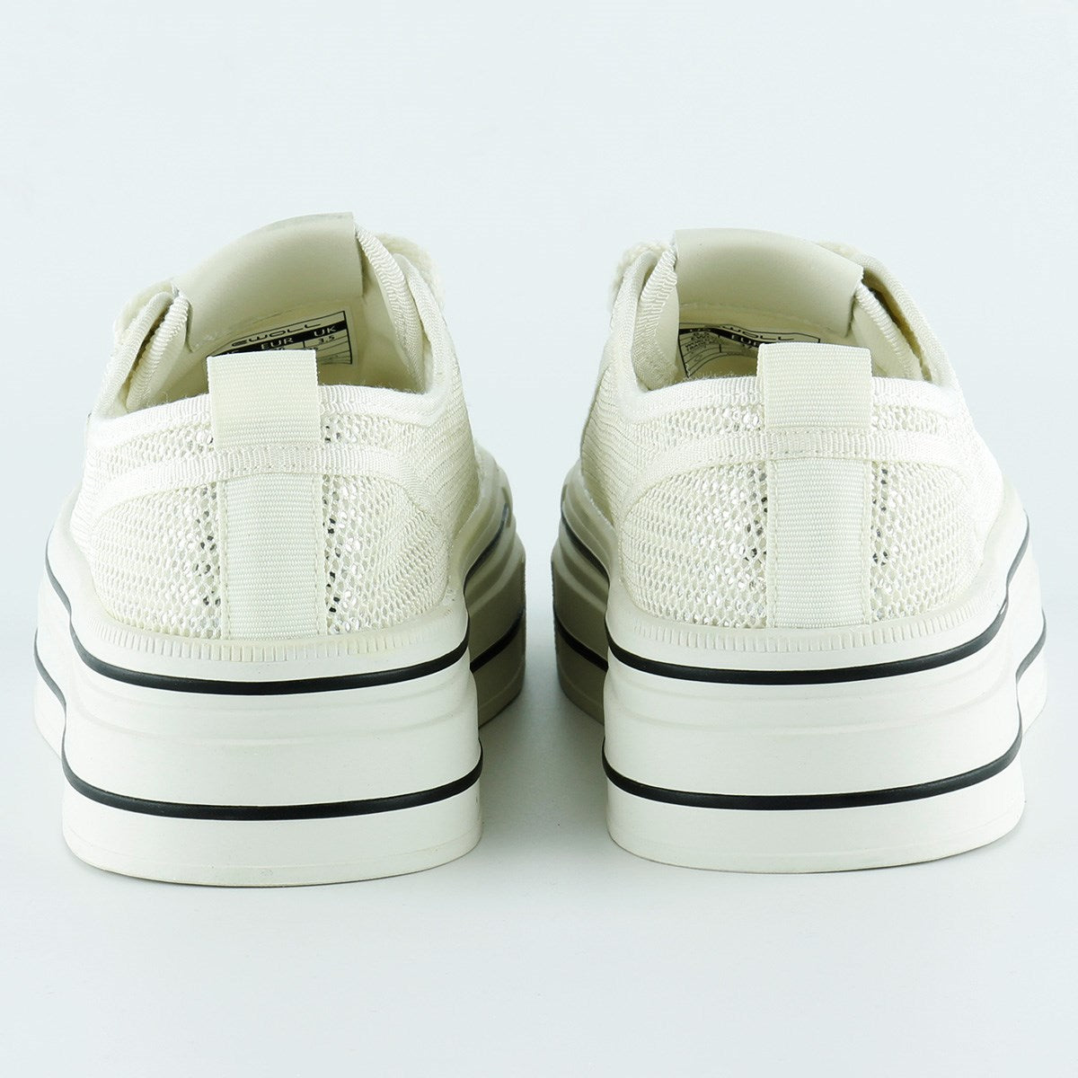 [5025] Beyaz Yüksek Taban Spor Fileli Taşlı Bağcıklı Platform Sneaker