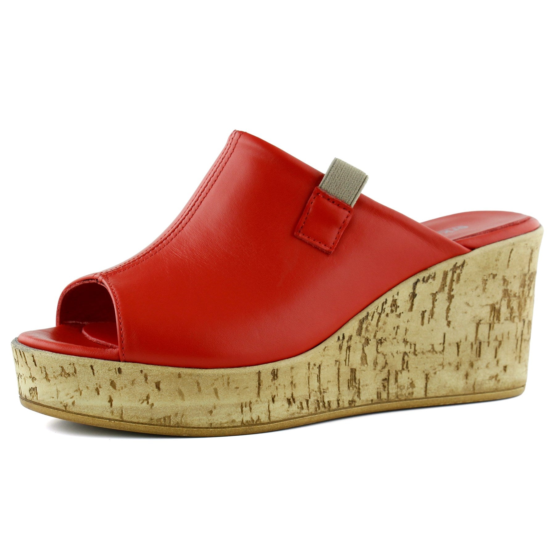 Fitoria Kırmızı Hakiki Dana Derisi Önü Açık Mantar Taban Görünümlü Dolgu Topuklu Terlik