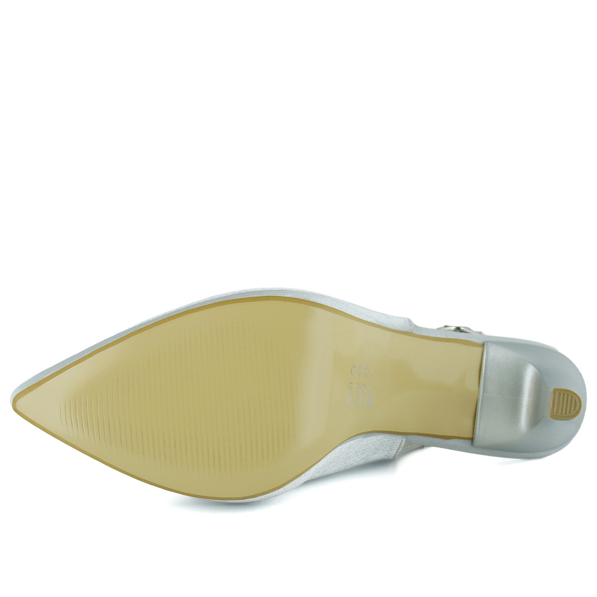 Scarlett Slingback Gümüş Saten Sivri Burun Arkası Açık İnce Platform Topuklu Abiye Ayakkabı