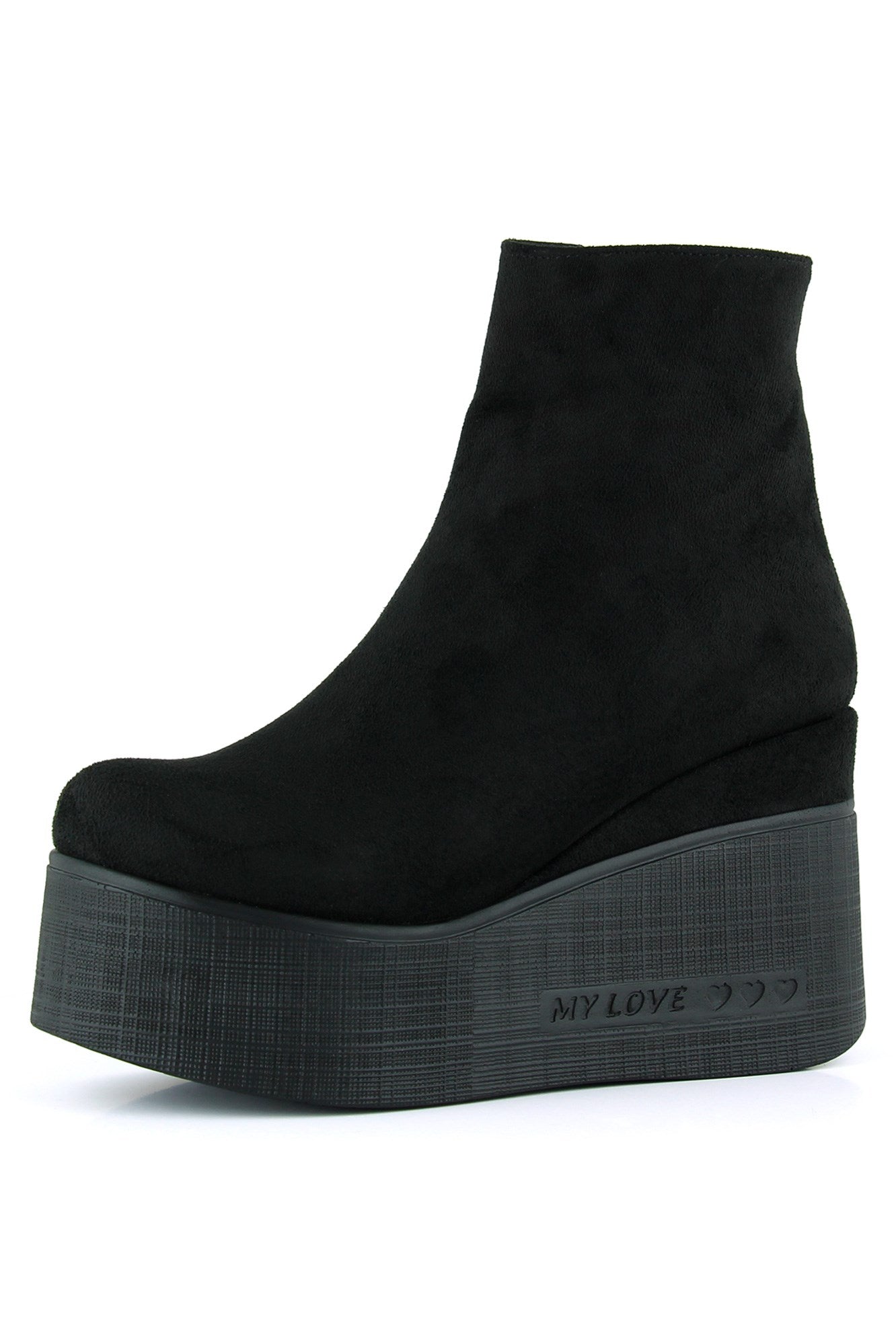 Chione Siyah Süet Kürk Astarlı Fermuarlı Yuvarlak Burun Gizli Dolgu Topuklu Bot