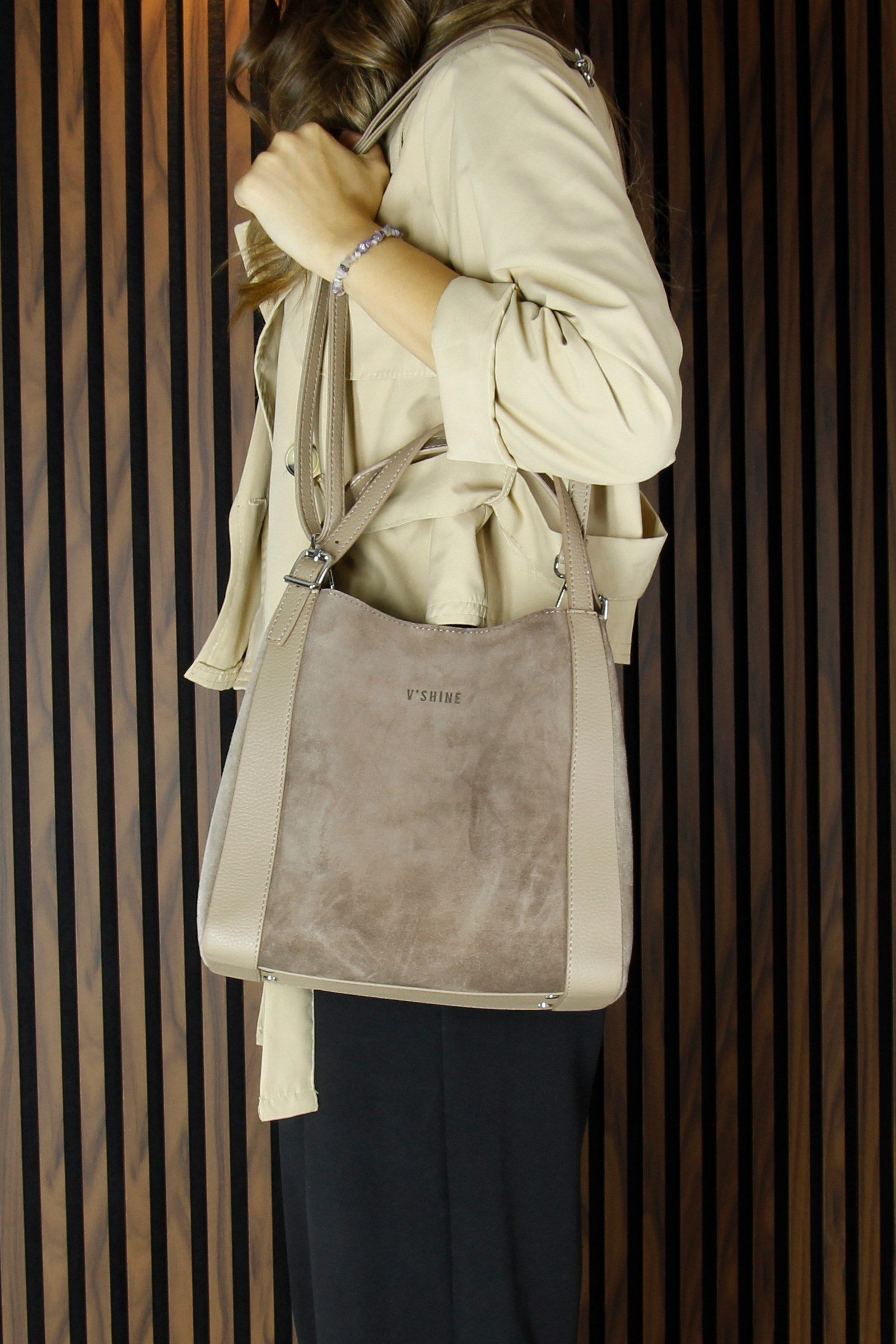 (VSN5012OC) Kum Hakiki Dana Süet Manyetik Kapaklı Büyük Boy Günlük Omuz Çantası ve Askılı El Çantası