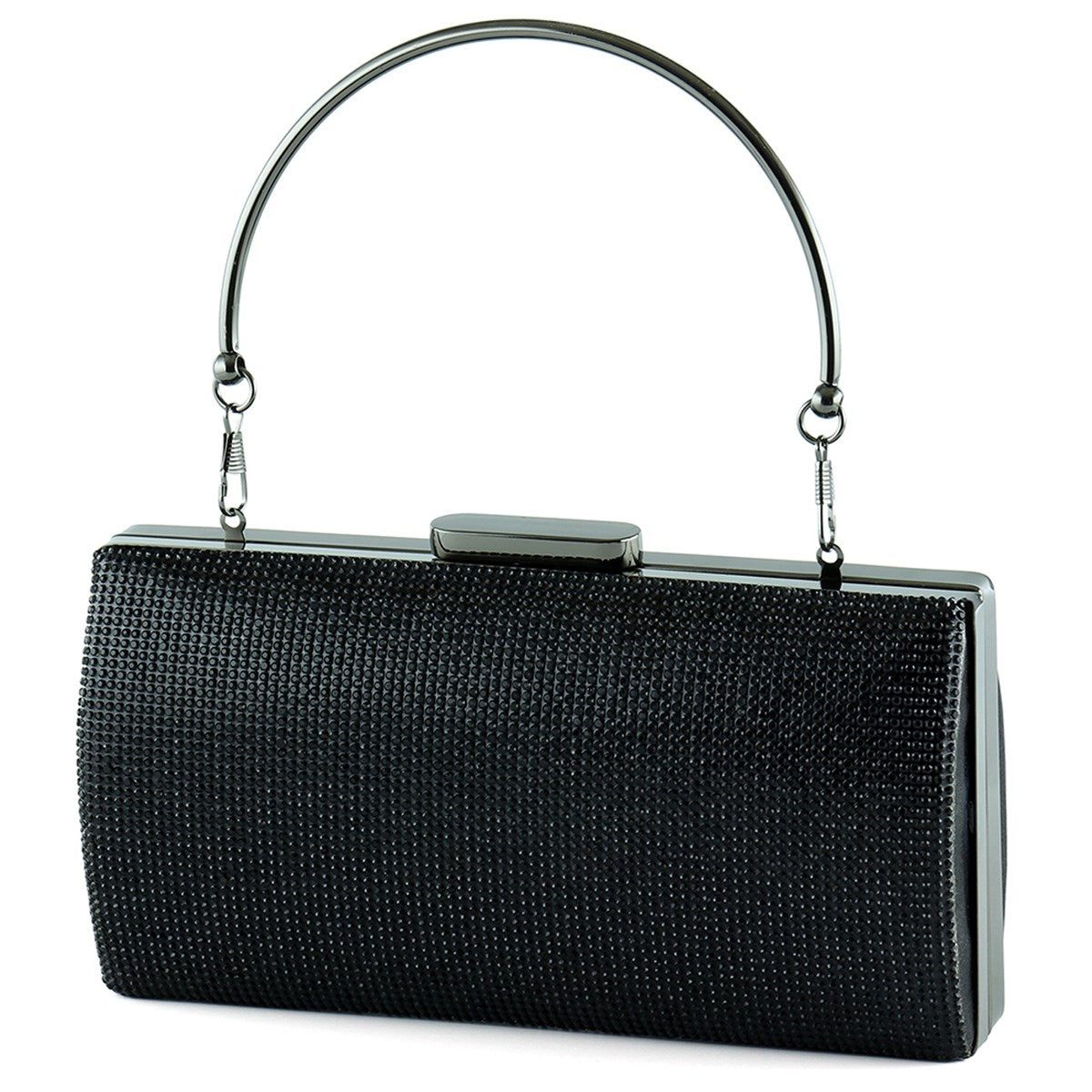Siyah Saten Kristal Taşlı Metal Saplı Abiye El Çantası ( ES0015AC )