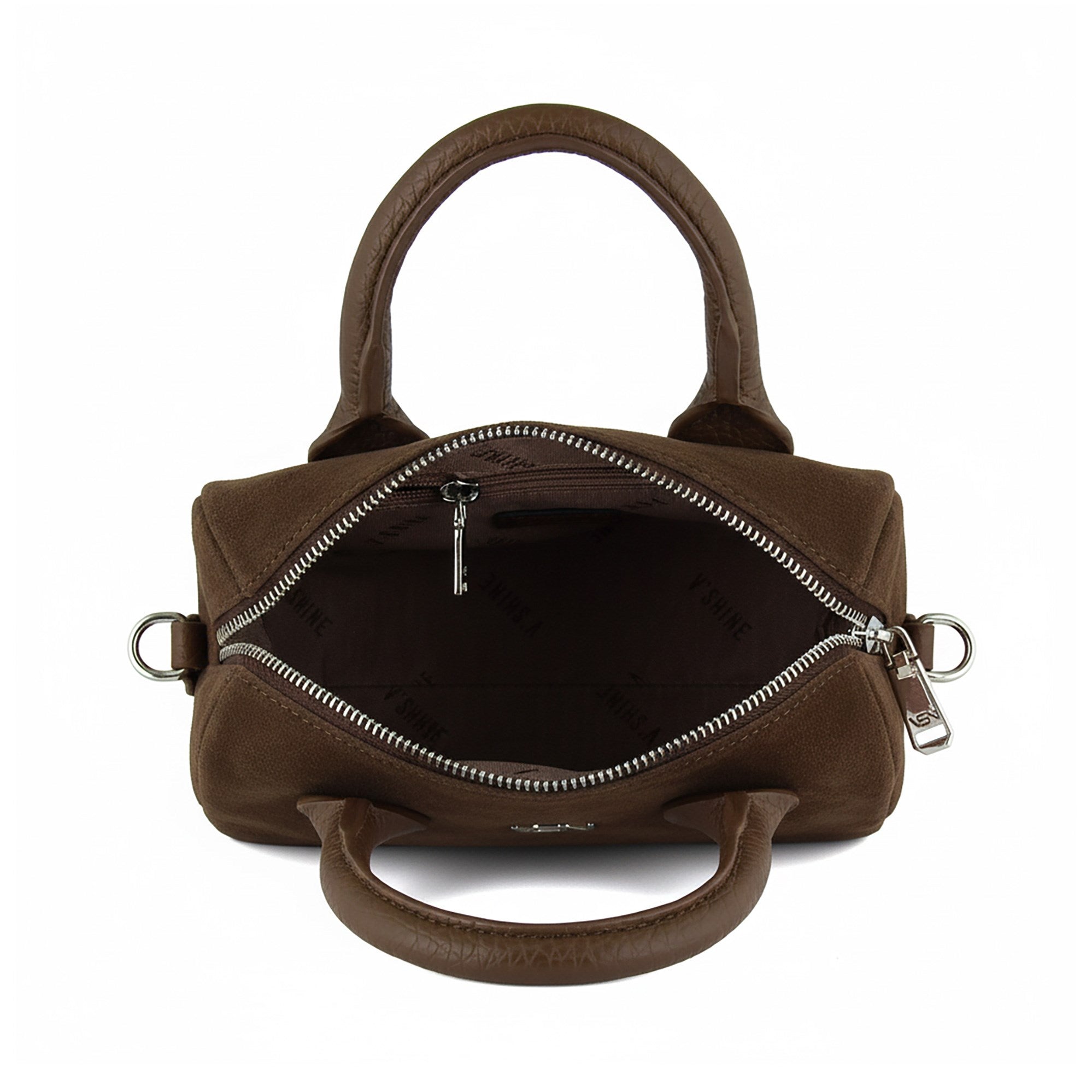 (VSN5019OC) Açık Kahve Hakiki Dana Süet Fermuarlı Askılı İç Cepli Küçük Boy Günlük Omuz Çantası