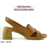 Seras Taba Hakiki Dana Derisi Çapraz Bantlı Delik Detaylı Cırt Bantlı Kalın Topuklu Günlük Sandalet