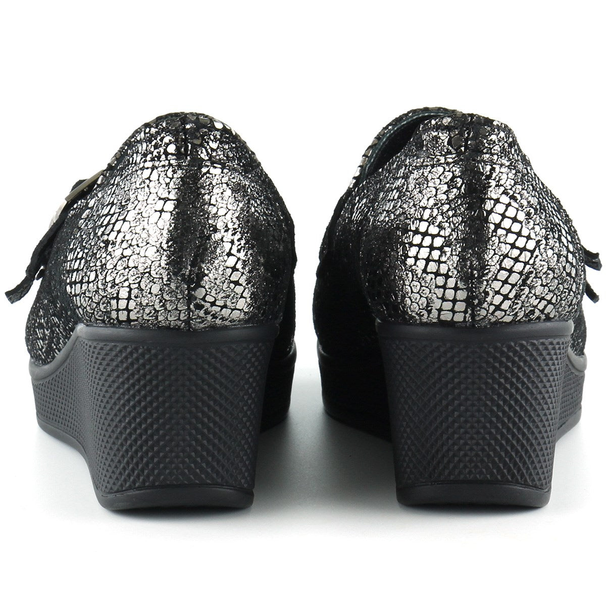 Taylor Gümüş Yılan Hakiki Deri Dolgu Topuklu Günlük Ayakkabı