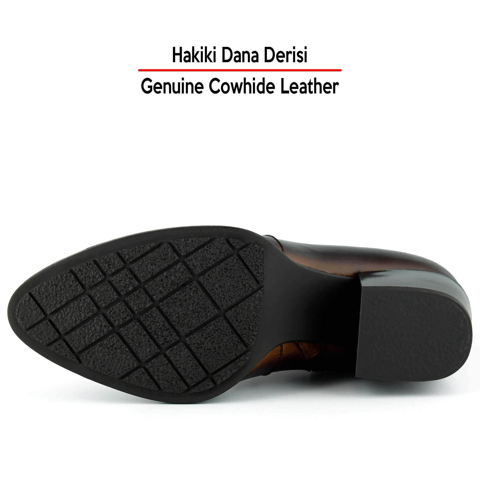 [MAX 440] Taba Hakiki Dana Derisi Tokalı Fermuarlı Sivri Burun Kalın Topuklu Günlük Bot